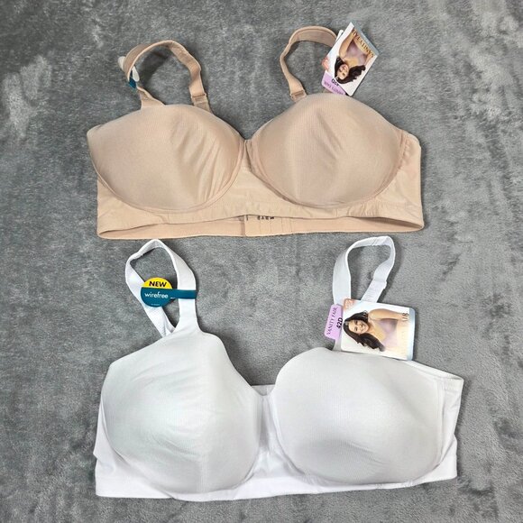 Vanity Fair 42D Bra Cooling Touch Full Figure Wirefree X2 White Beige 71355 NEW - Picture 1 of 10